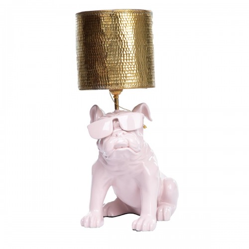 Lampe Chien Bulldog Anglais lin et chapeau doré - Zahra Luxury