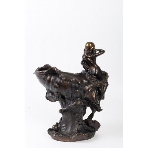 Sculpture bénitier en bronze patiné 1950 - Galerie Camille Barsac - Zahra Luxury